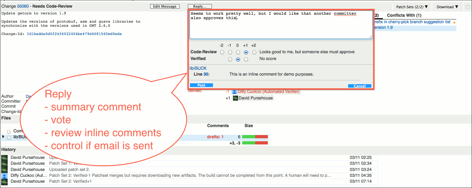 user review ui change screen replying