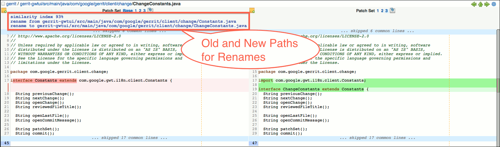 user review ui side by side diff screen rename